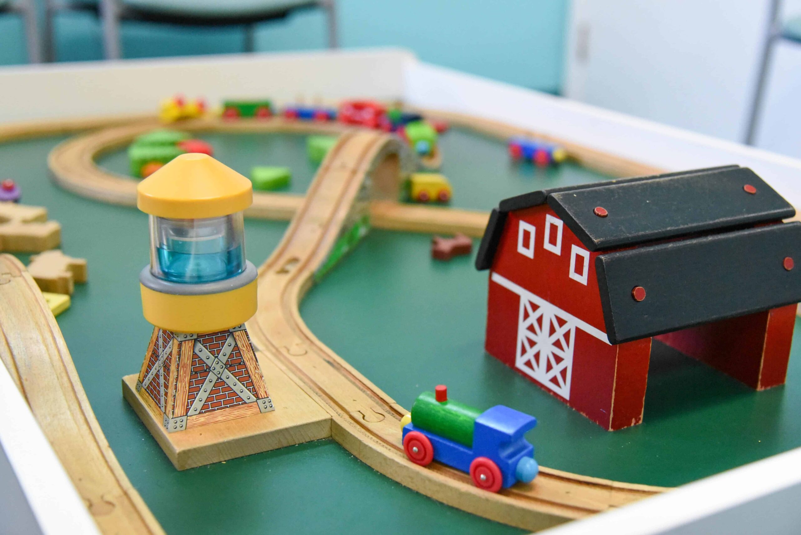 Beach-kids-dentistry-office-train-set Beach kids dentistry kids services and waiting room play
